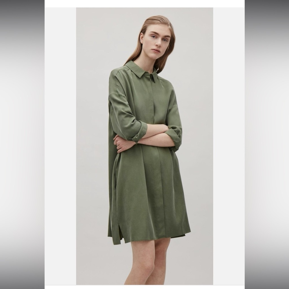 COS Army Green Minimalist Shirt Dress Tunic Size 44 US 12